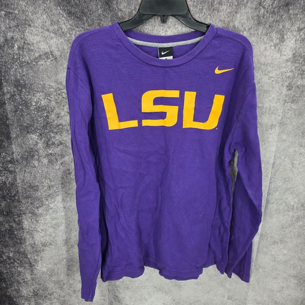 LSU Tigers Nike T Shirt Mens Large Purple Regular Fit Team Logo Long Sleeve NCAA